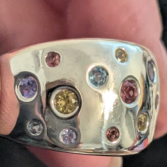 925 Solid Sterling Silver Scattered Multicolor CZ Gemstone Ring Size 10 - Picture 6 of 10